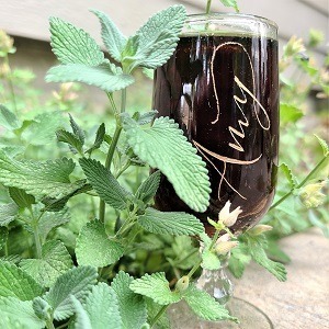 Engraved cordial glass: "Amy" in modern calligraphy